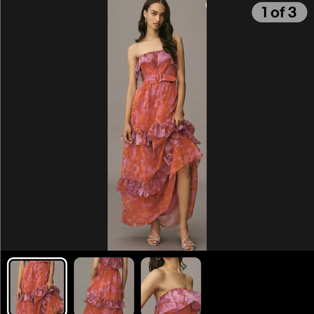 Anthropologie Strapless Sundress in Red and Purple Size large